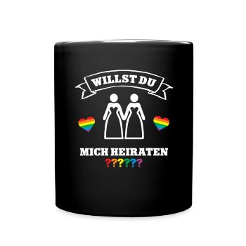 Antrag Hochzeit LGBTQ Willst Du mich Heiraten - Tasse einfarbig - Schwarz - Vorne