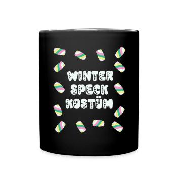 Winterspeck Karneval Kostüm Dicker Bauch Fasching - Tasse einfarbig - Schwarz - Vorne