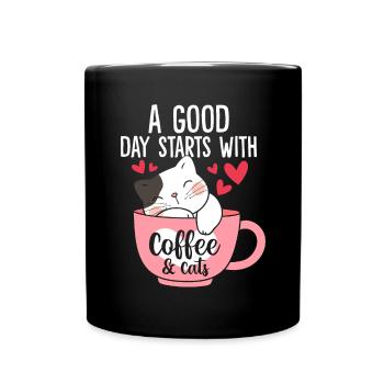 Gute Tage beginnen mit Kaffee und einer Katzenrettung - Tasse einfarbig - Schwarz - Vorne