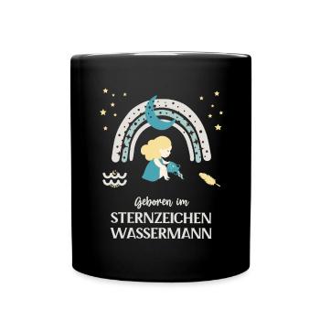 Sternzeichen Wassermann Geburtstag Sternenbild - Tasse einfarbig - Schwarz - Vorne