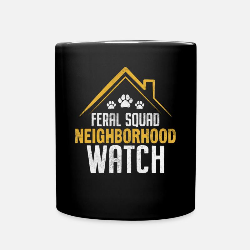 Feral Squad Nachbarschaft Uhr Lustiges Katzentier - Tasse einfarbig - Schwarz
