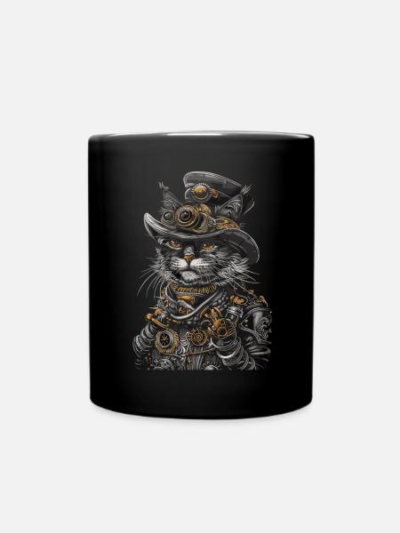 Steampunk cat - Full Colour Mug - black