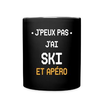 Ich kann nicht Skifahren und Aperitif - Tasse einfarbig - Schwarz - Vorne