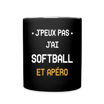 Ich kann nicht, ich habe Softball und Aperitif - Tasse einfarbig - Schwarz - Vorne