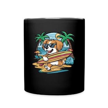 Niedlicher Lhasa Apso Cartoon im Urlaubsmotiv - Tasse einfarbig - Schwarz - Vorne