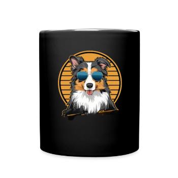 Cool Australian Shepherd with Sunglasses - Full Colour Mug - black - Front