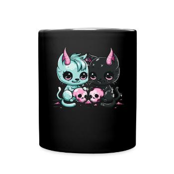 Kawaii Cat Pastel Goth Teuflisch - Tasse einfarbig - Schwarz - Vorne
