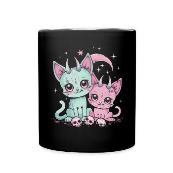 Kawaii Cat Pastel Goth Teuflisch - Tasse einfarbig - Schwarz - Vorne