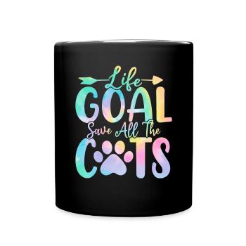 Lebensziel Rette alle Katzen Tie Dye Lustige Pflege - Tasse einfarbig - Schwarz - Vorne