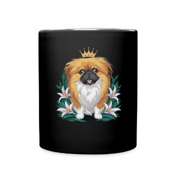 Mignon Pékinois avec couronne et lys - Mug uni - noir - Devant