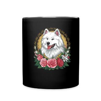 Spitz Samoyède doux aux roses et aux lys - Mug uni - noir - Devant