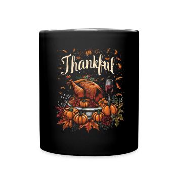 Dankbares Gobble Wobble Thanksgiving - Tasse einfarbig - Schwarz - Vorne