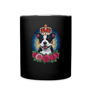 Staffordshire Bull Terrier with Crown and Roses - Full Colour Mug - black - Front