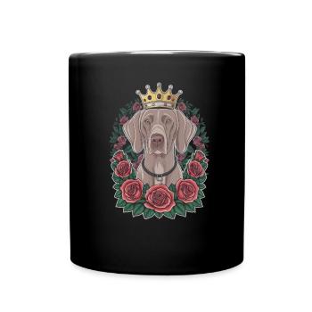 Weimaraner mit Krone und hübschen Rosen - Tasse einfarbig - Schwarz - Vorne