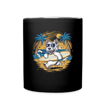West Highland White Terrier am Strand - Tasse einfarbig - Schwarz - Vorne