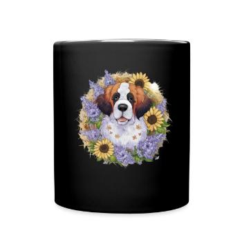 Saint-Bernard aux tournesols - Mug uni - noir - Devant