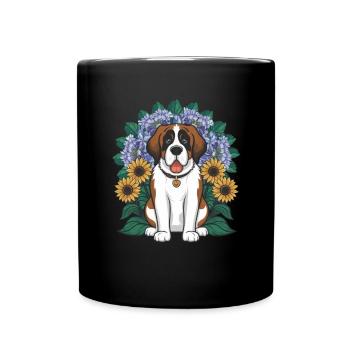 St. Bernard with sunflowers - Full Colour Mug - black - Front