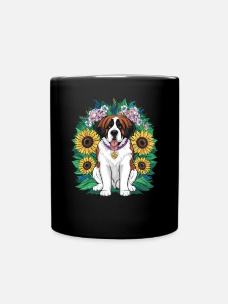 Bernhardiner mit Sonnenblumen - Tasse einfarbig - Schwarz