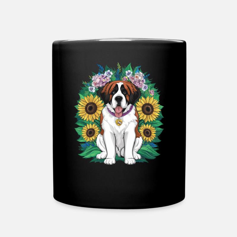 Bernhardiner mit Sonnenblumen - Tasse einfarbig - Schwarz