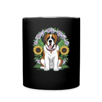 St. Bernard with sunflowers - Full Colour Mug - black - Front
