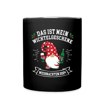 Weihnachten 2024 Wichteln Wichtelgeschenk Julklapp - Tasse einfarbig - Schwarz - Vorne