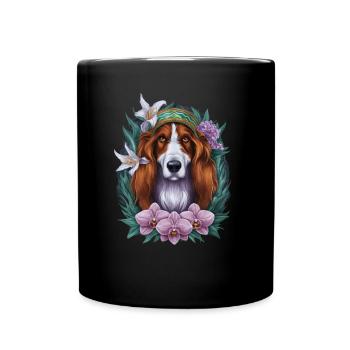 Lévrier afghan aux fleurs colorées - Mug uni - noir - Devant