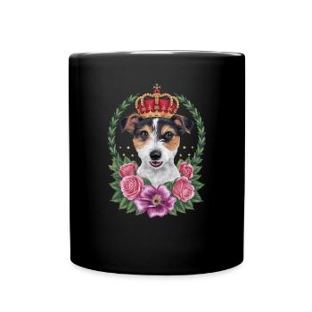 Jack Russel Terrier mit Krone und prächtigen Rosen - Tasse einfarbig - Schwarz - Vorne