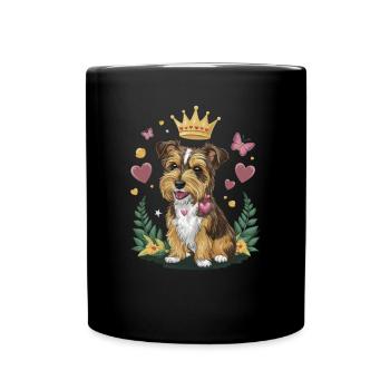 Norfolk Terrier with Hearts, Crown, Butterflies - Full Colour Mug - black - Front