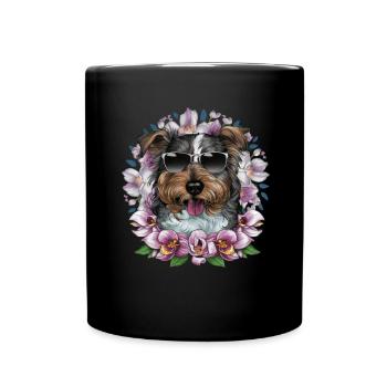 Norfolk Terrier with Sunglasses and Orchids - Full Colour Mug - black - Front