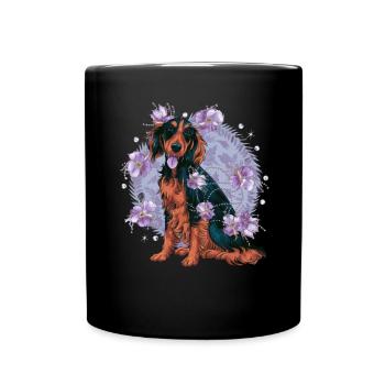 Chien Setter Irlandais mignon avec des fleurs - Mug uni - noir - Devant