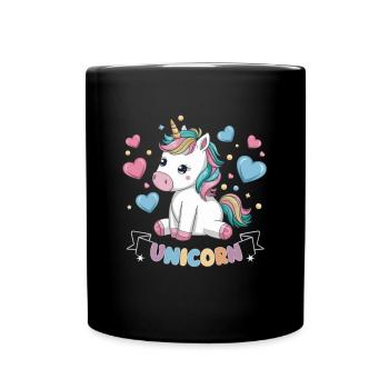 Licorne Kawaii mignonne avec des cœurs - Mug uni - noir - Devant