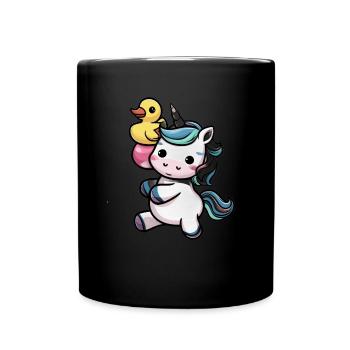 Licorne kawaii avec canard en caoutchouc mignon - Mug uni - noir - Devant