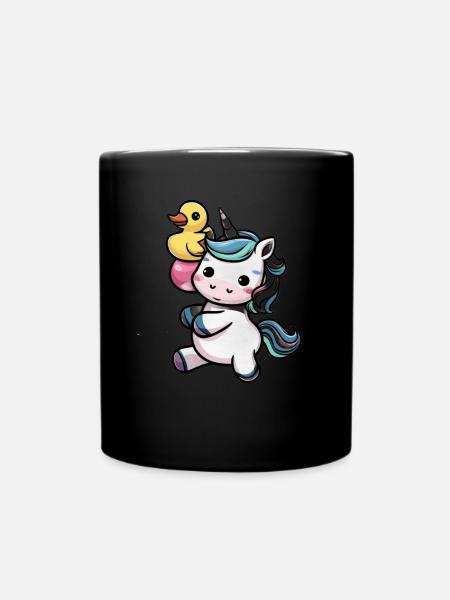 Kawaii Einhorn mit niedlicher Quietscheente - Tasse einfarbig - Schwarz