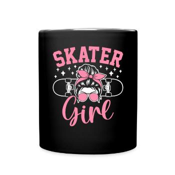 Skater Girl Führt Tricks Lustiges Skateboarden - Tasse einfarbig - Schwarz - Vorne