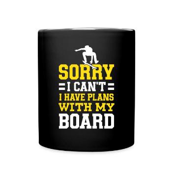 Ich habe Pläne mit meinem Board Longboard Skaten - Tasse einfarbig - Schwarz - Vorne