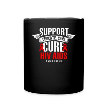 Unterstützen Educate Care Cure Red Ribbon HIV AIDS - Tasse einfarbig - Schwarz - Vorne