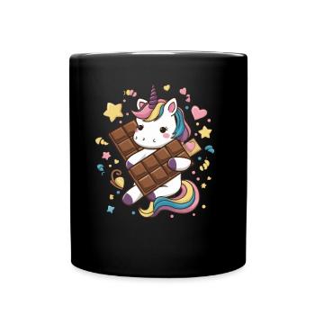 Süßes Kawaii Einhorn mit Schokolade - Tasse einfarbig - Schwarz - Vorne