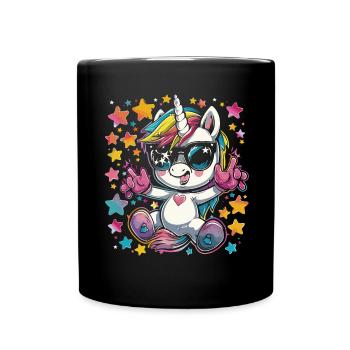 Süßes Einhorn, Bunte Einhörner - Tasse einfarbig - Schwarz - Vorne