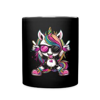Süßes Einhorn, Bunte Einhörner - Tasse einfarbig - Schwarz - Vorne