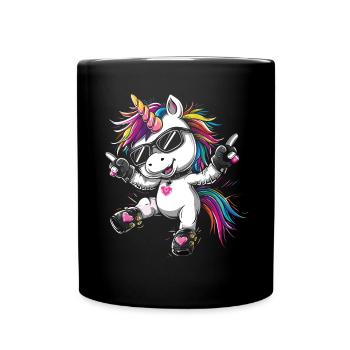 Süßes Einhorn, Bunte Einhörner - Tasse einfarbig - Schwarz - Vorne