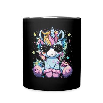 Süßes Einhorn, Bunte Einhörner - Tasse einfarbig - Schwarz - Vorne
