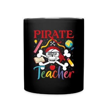Piratenlehrer Schatzsuche Kreuzknochen Lustig - Tasse einfarbig - Schwarz - Vorne