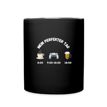 My Perfect Day: Coffee, Gaming, Beer - Full Colour Mug - black - Front