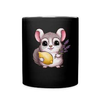 Kawaii Chinchilla with Lemon and Lavender - Full Colour Mug - black - Front