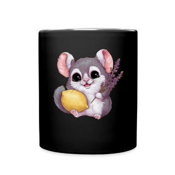 Kawaii Chinchilla with Lemon and Lavender - Full Colour Mug - black - Front