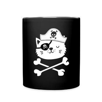 Cat Pirate Crossbone Aargh Treasure Hunting Funny - Full Colour Mug - black - Front