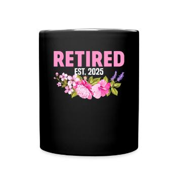Retired Est 2025 Funny Floral Retirement Woman - Full Colour Mug - black - Front
