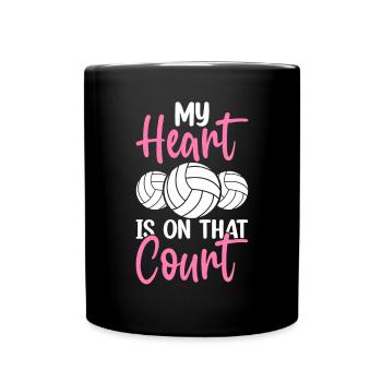 My Heart Is On That Court Volleyball Funny Bump - Full Colour Mug - black - Front