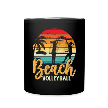 Beach Volleyball Retro Vintage Funny Volleyball - Full Colour Mug - black - Front