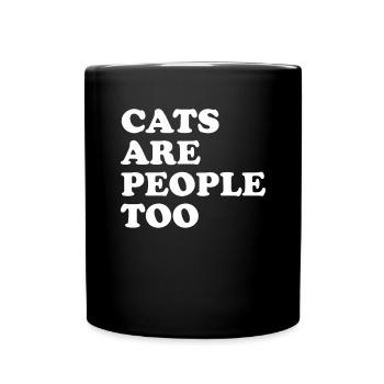 Katzen sind auch Menschen Katzenheim Rettung Lustig - Tasse einfarbig - Schwarz - Vorne